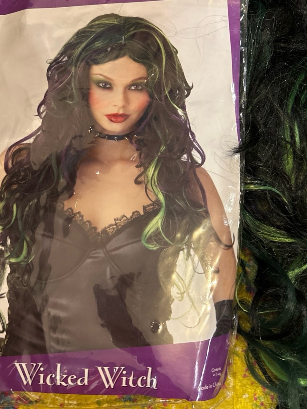 Black Wig with Green Highlights